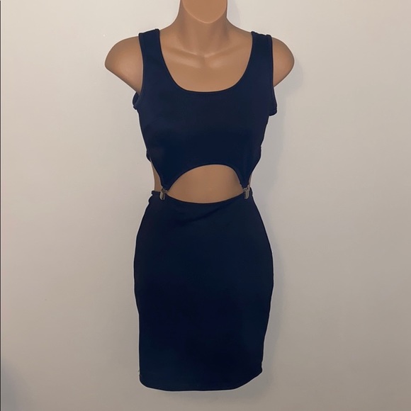 Vintage Dresses & Skirts - Vintage 90s Y2K Sexy Body-con Black & Silver Club Dress